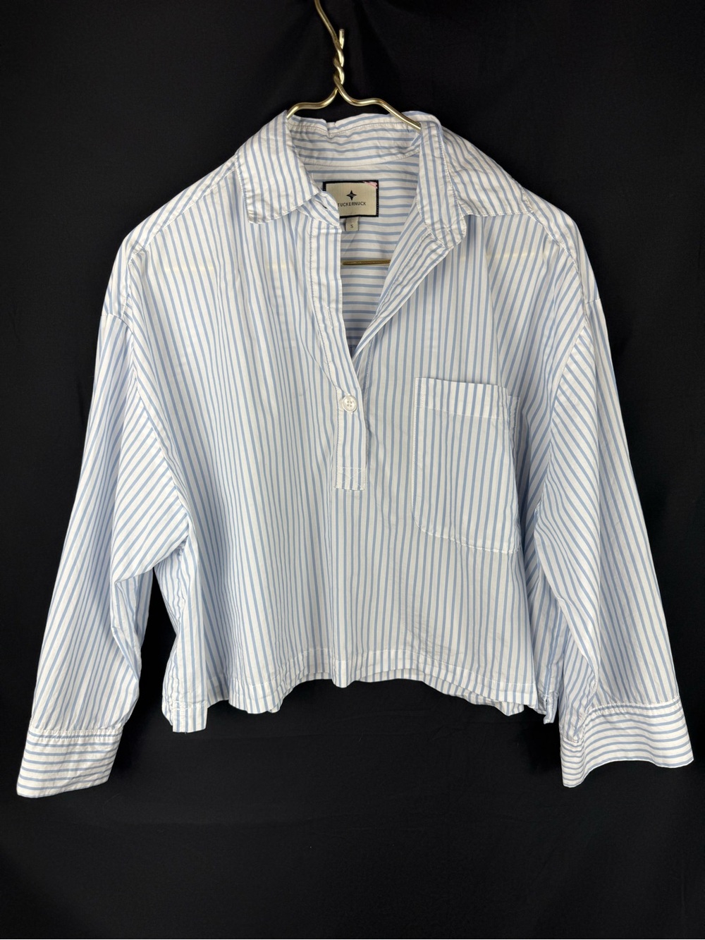 Tuckernuck Blue White Stripe Button Popover Top S Coastal Prep Cropped Shirt